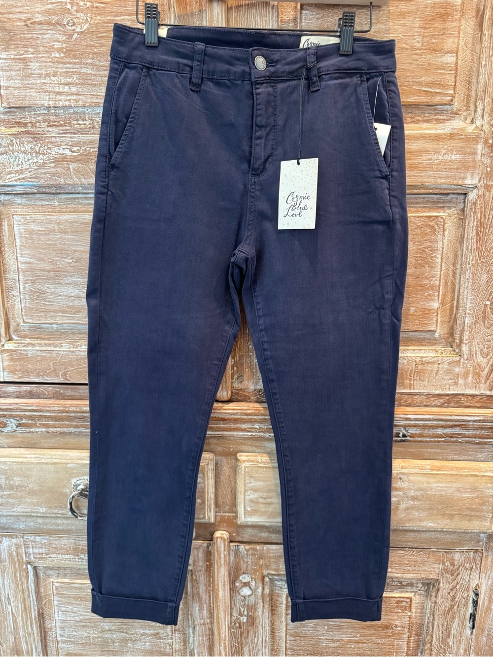 Cosmic Blue Love NWT Cropped Navy Ankle Pants Flat Front Cotton Blend Size 29